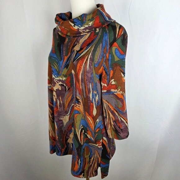 Ali Miles Cowl Neck Tunic Top Size PL 3/4 Sleeve Colorful Maximalism Artsy Swirl - Picture 3 of 9